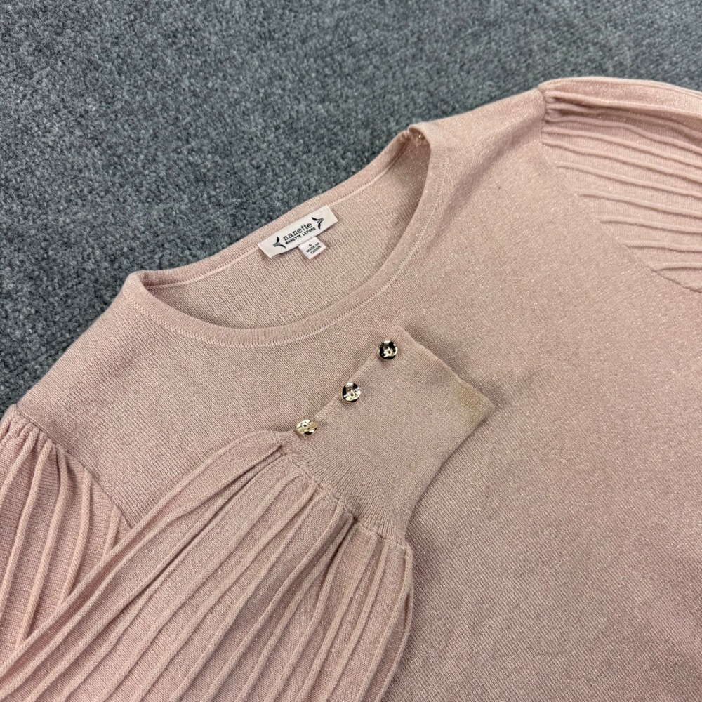 Nanette Lepore Sweater Large Pink Metallic Pleated Balloon Sleeve Womens